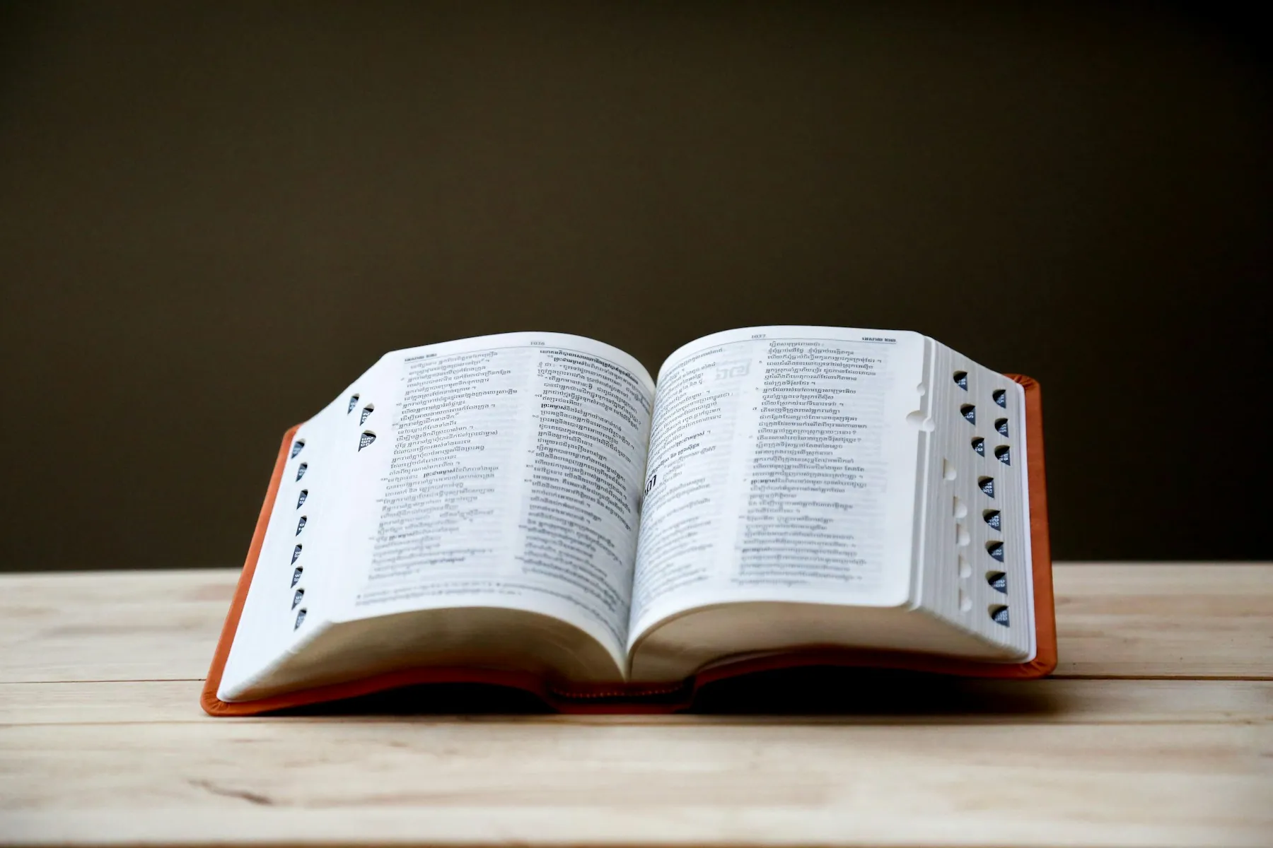 Aufgeschlagenes Wörterbuch auf einem Tisch